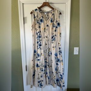 Liz Claiborne Floral Maxi Dress - Blue and Yellow cotton linen blend